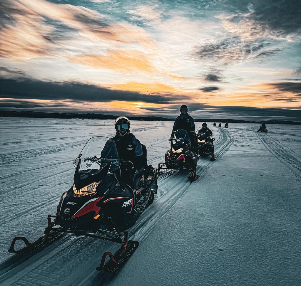 Ride the snowmobiles on frozen lakes